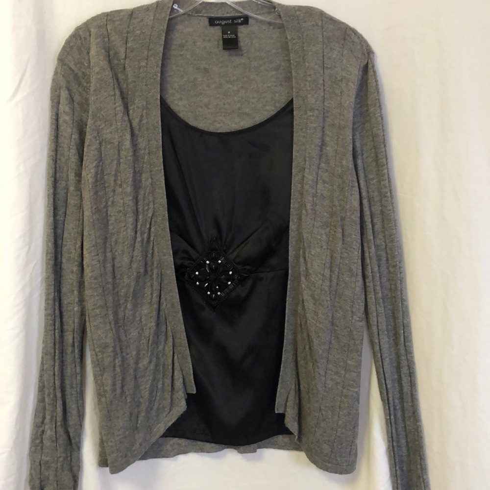 Cardigan with attached silk center